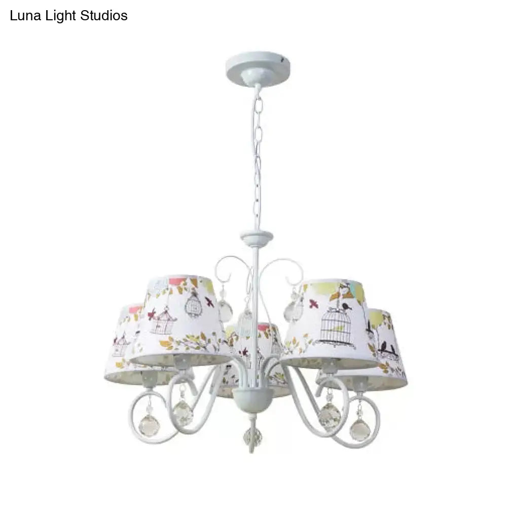 Cartoon Pony 5-Light Hanging Chandelier With Tapered White Shade For Nursing Room