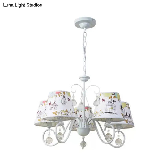 Cartoon Pony 5-Light Hanging Chandelier With Tapered White Shade For Nursing Room