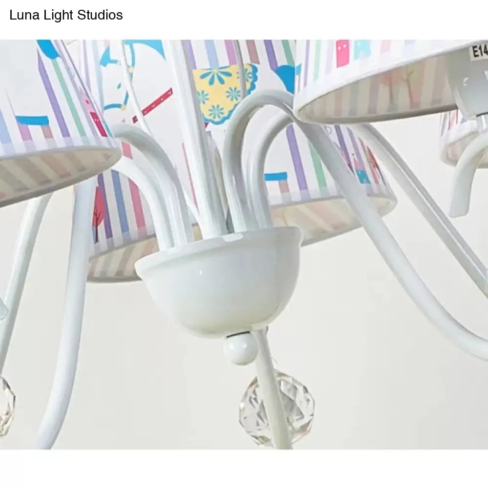 Cartoon Pony 5-Light Hanging Chandelier With Tapered White Shade For Nursing Room