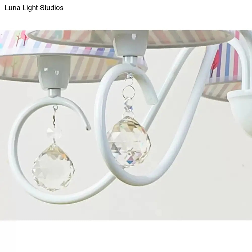 Cartoon Pony 5-Light Hanging Chandelier With Tapered White Shade For Nursing Room