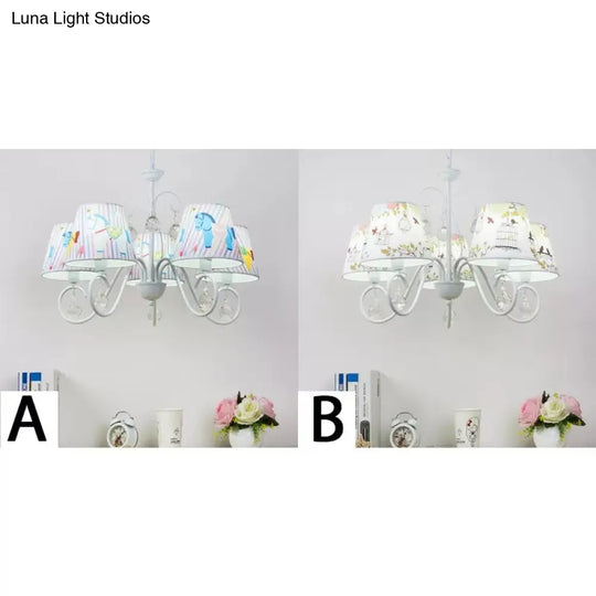 Cartoon Pony 5-Light Hanging Chandelier With Tapered White Shade For Nursing Room
