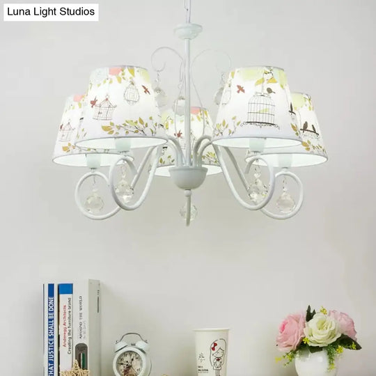 Cartoon Pony 5-Light Hanging Chandelier With Tapered White Shade For Nursing Room