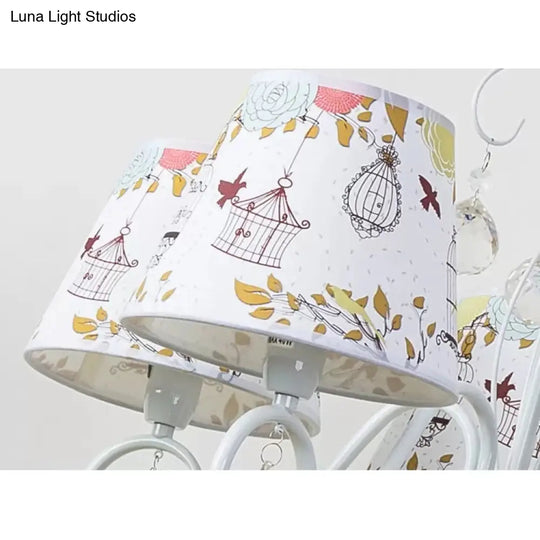 Cartoon Pony 5-Light Hanging Chandelier With Tapered White Shade For Nursing Room