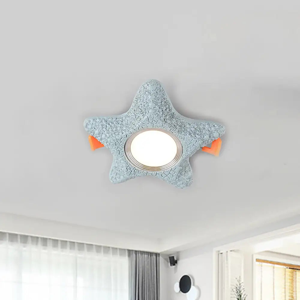Cartoon Resin Led Starfish Flush Mount Ceiling Light In White/Warm Blue / White