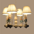 Cartoon Soldier Nursery Chandelier Pendant With Fabric Shade Resin Hanging Light 4 / White