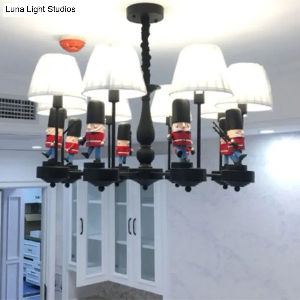 Cartoon Soldier Nursery Chandelier Pendant With Fabric Shade Resin Hanging Light