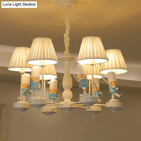 Cartoon Soldier Nursery Chandelier Pendant With Fabric Shade Resin Hanging Light
