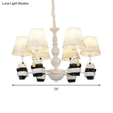 Cartoon Tapered Shade Hanging Lights - 6-Light Fabric Chandelier In White For Living Room