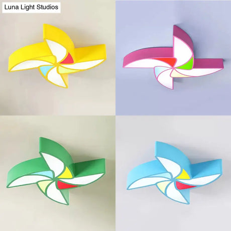 Cartoon Toy Windmill Ceiling Mount Light For Kindergarten – Acrylic And Metal Flush
