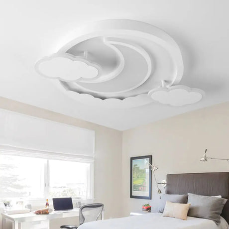 Cartoon White Led Ceiling Mount Light Cloud Deco For Kid’s Bedroom / Moon