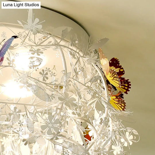 Cascade Teardrop Crystal Ceiling Light - 18’/23.5’ Wide Contemporary 5 Heads Nickel Flush Mount