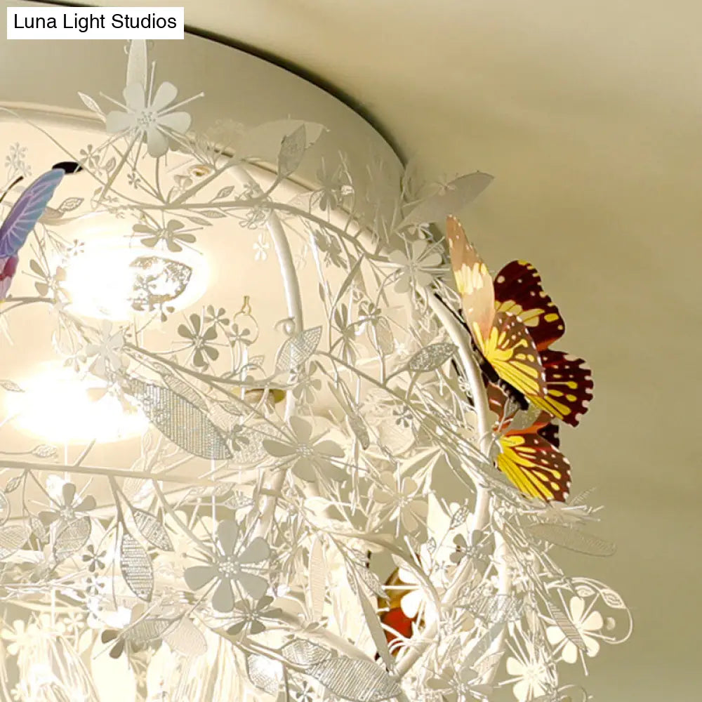 Cascade Teardrop Crystal Ceiling Light - 18/23.5 Wide Contemporary 5 Heads Nickel Flush Mount