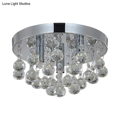 Cascading Crystal Orb Flush Mount Light: Modernist Bedroom Ceiling Lighting (3 Bulbs Chrome)