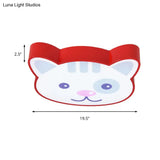 Cat Shaped Red Animal Ceiling Lamp - Metal & Acrylic Flush Light For Kitchen Foyer