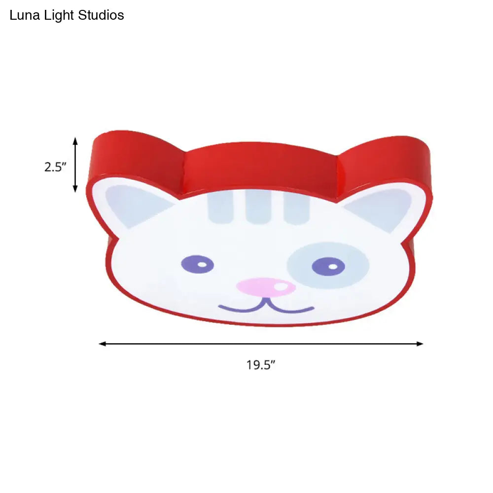 Cat Shaped Red Animal Ceiling Lamp - Metal & Acrylic Flush Light For Kitchen Foyer