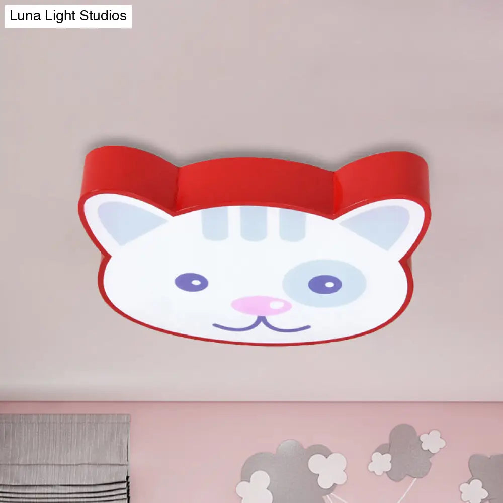 Cat Shaped Red Animal Ceiling Lamp - Metal & Acrylic Flush Light For Kitchen Foyer