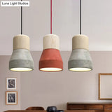 Cement Bottle Small Hanging Lamp Macaron Single Red/Grey/Green Ceiling Pendant Light With Wood Top