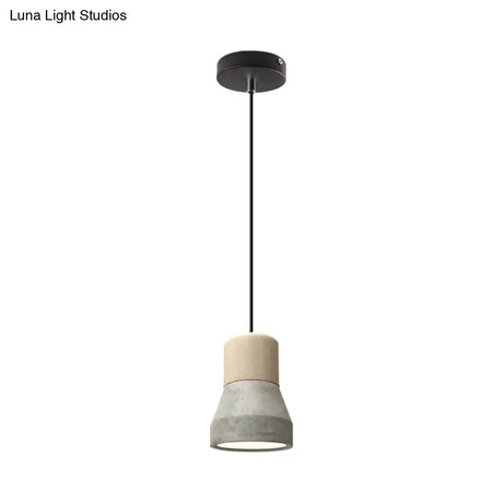Cement Bottle Small Hanging Lamp Macaron Single Red/Grey/Green Ceiling Pendant Light With Wood Top