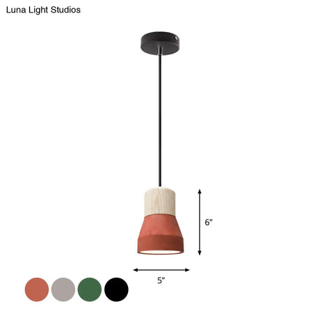 Cement Bottle Small Hanging Lamp Macaron Single Red/Grey/Green Ceiling Pendant Light With Wood Top