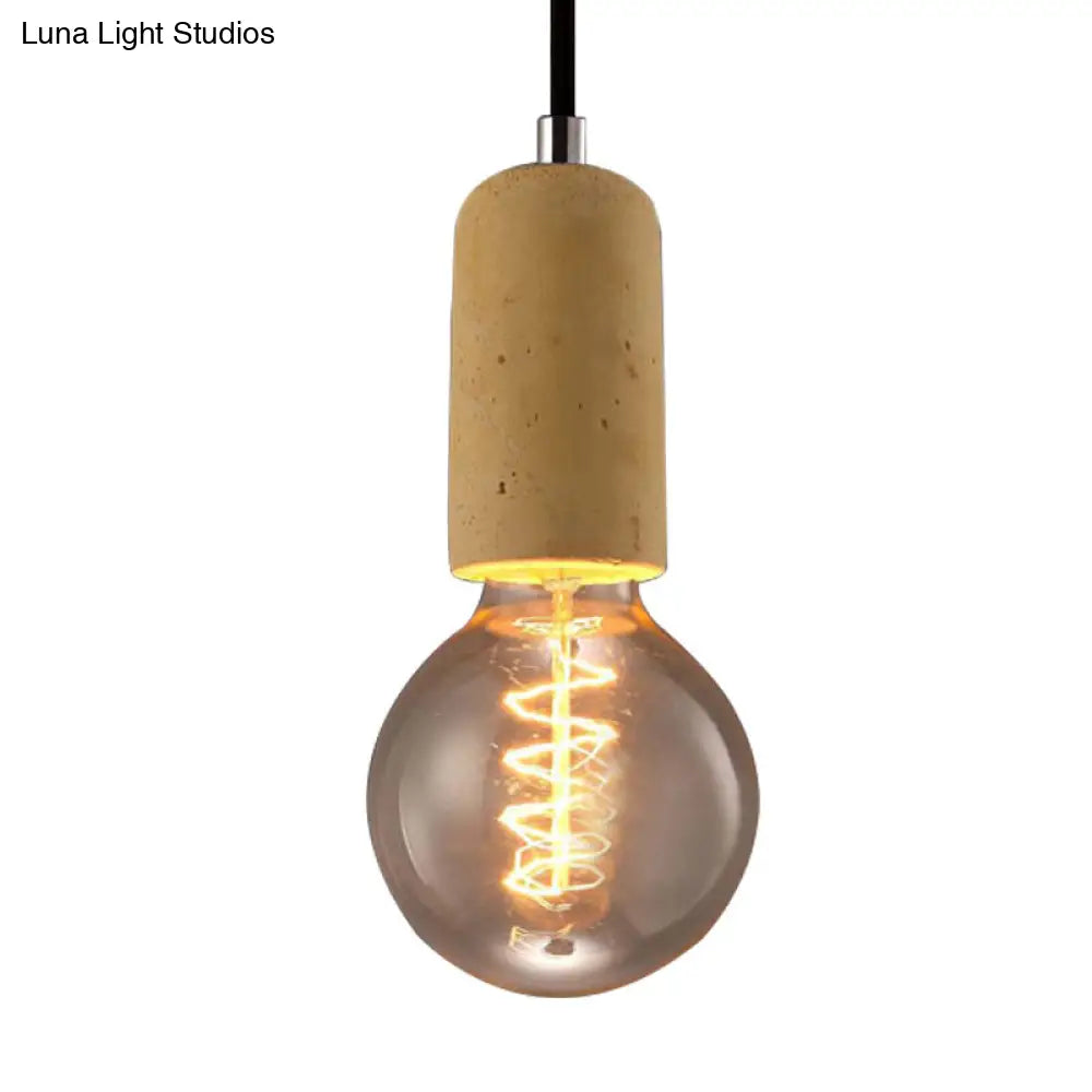 Minimalist Cement Hanging Pendant Light With Open Bulb - Ideal For Cafe And Restaurant