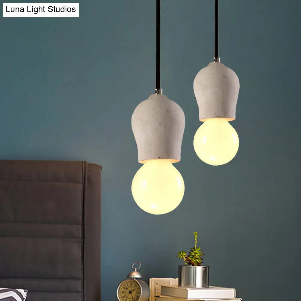 Minimalist Cement Hanging Pendant Light With Open Bulb - Ideal For Cafe And Restaurant