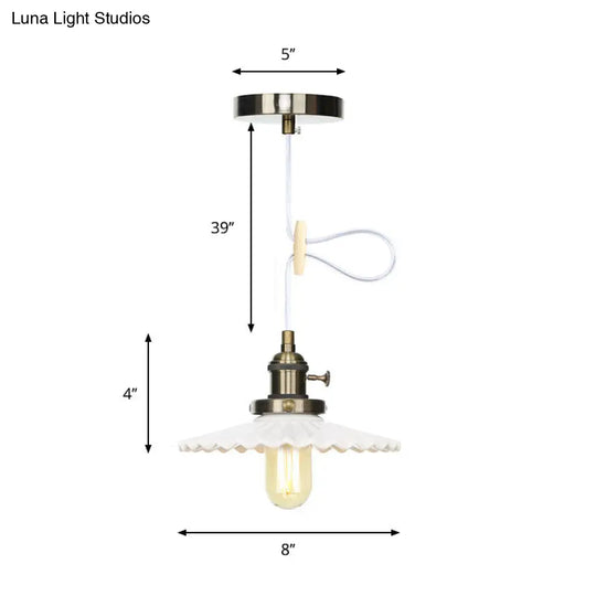 Scalloped Edge Hanging Light Fixture - Ceramic Pendant Ceiling For Industrial Dining Rooms (1 Bulb)