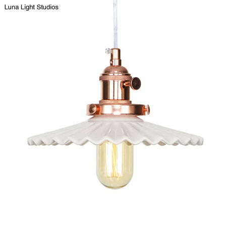 Ceramic Scalloped Edge Industrial Pendant Light With Single Bulb For Dining Rooms In Black Bronze