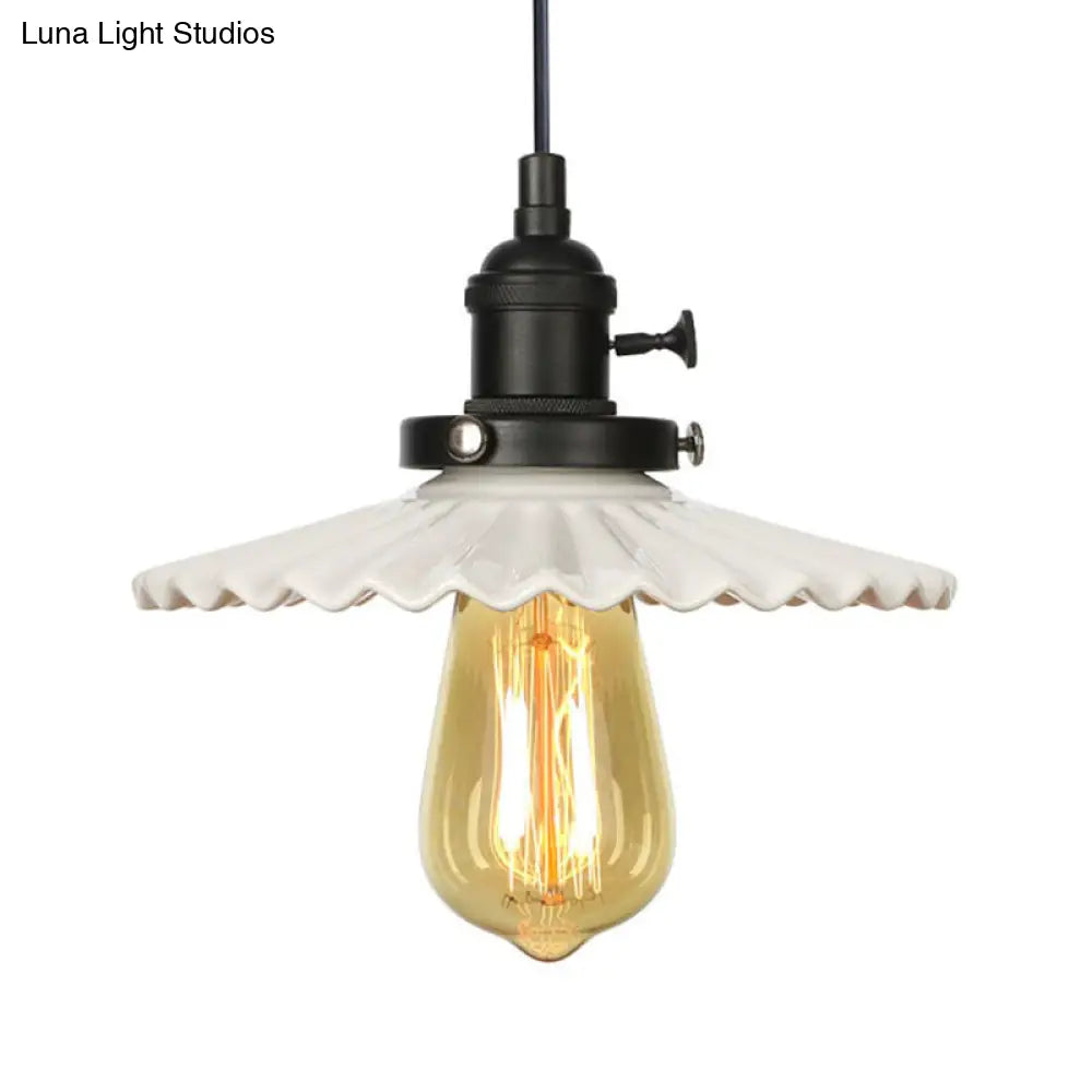 Scalloped Edge Hanging Light Fixture - Ceramic Pendant Ceiling For Industrial Dining Rooms (1 Bulb)