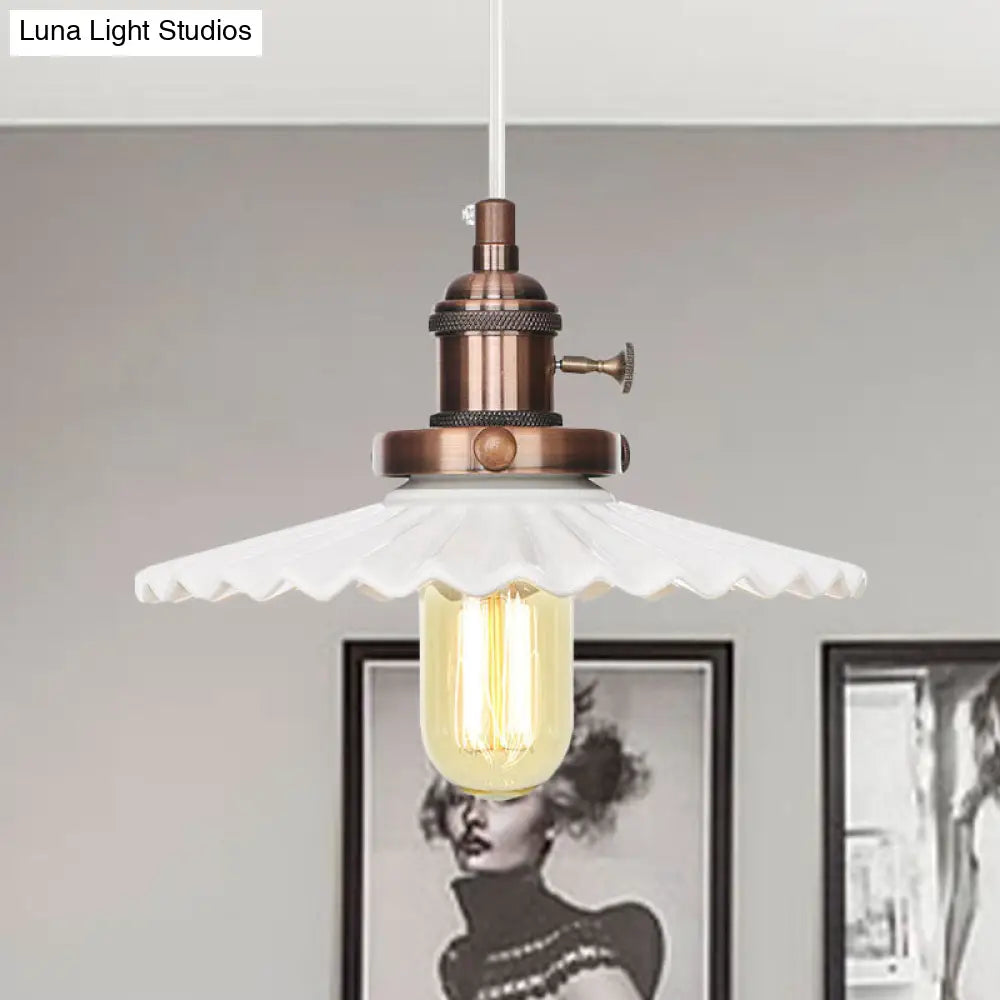 Scalloped Edge Hanging Light Fixture - Ceramic Pendant Ceiling For Industrial Dining Rooms (1 Bulb)