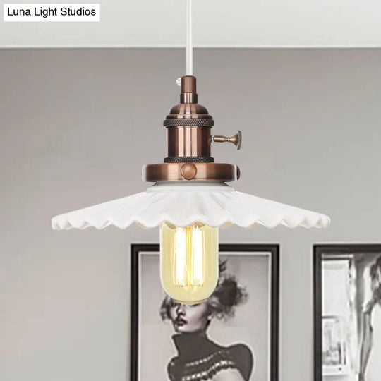 Scalloped Edge Hanging Light Fixture - Ceramic Pendant Ceiling For Industrial Dining Rooms (1 Bulb)