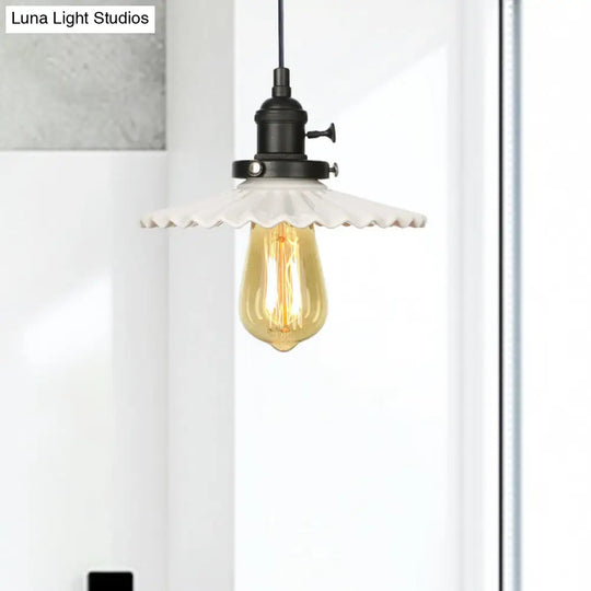 Scalloped Edge Hanging Light Fixture - Ceramic Pendant Ceiling For Industrial Dining Rooms (1 Bulb)