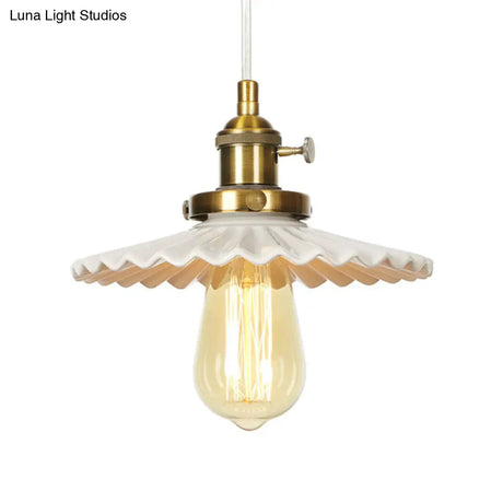 Ceramic Scalloped Edge Industrial Pendant Light With Single Bulb For Dining Rooms In Black Bronze