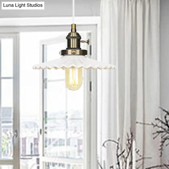 Scalloped Edge Hanging Light Fixture - Ceramic Pendant Ceiling For Industrial Dining Rooms (1 Bulb)
