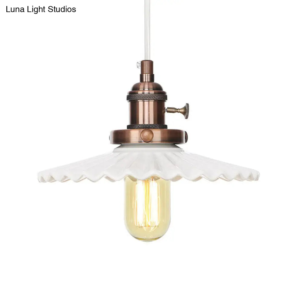 Scalloped Edge Hanging Light Fixture - Ceramic Pendant Ceiling For Industrial Dining Rooms (1 Bulb)