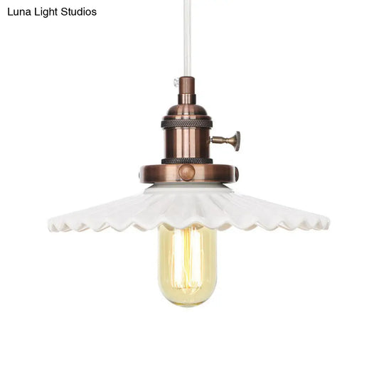 Scalloped Edge Hanging Light Fixture - Ceramic Pendant Ceiling For Industrial Dining Rooms (1 Bulb)