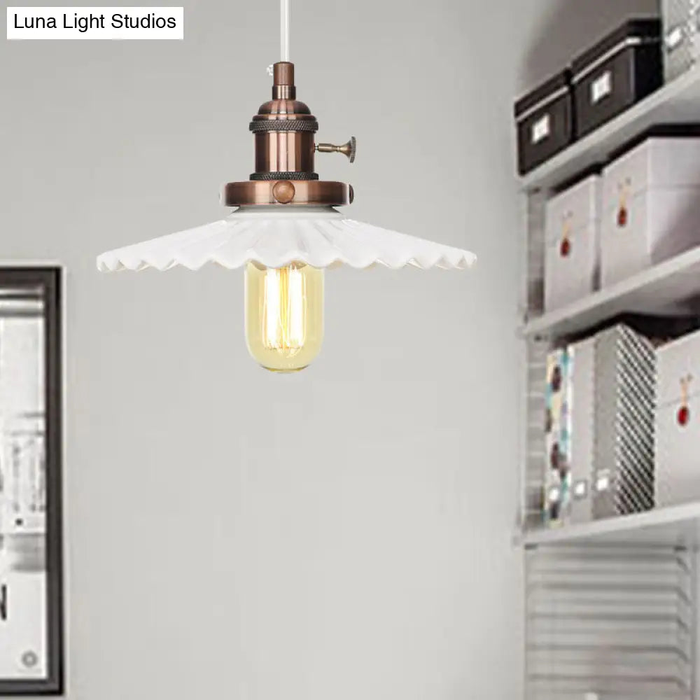 Scalloped Edge Hanging Light Fixture - Ceramic Pendant Ceiling For Industrial Dining Rooms (1 Bulb)