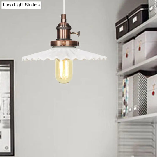 Scalloped Edge Hanging Light Fixture - Ceramic Pendant Ceiling For Industrial Dining Rooms (1 Bulb)