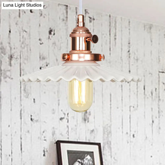 Scalloped Edge Hanging Light Fixture - Ceramic Pendant Ceiling For Industrial Dining Rooms (1 Bulb)