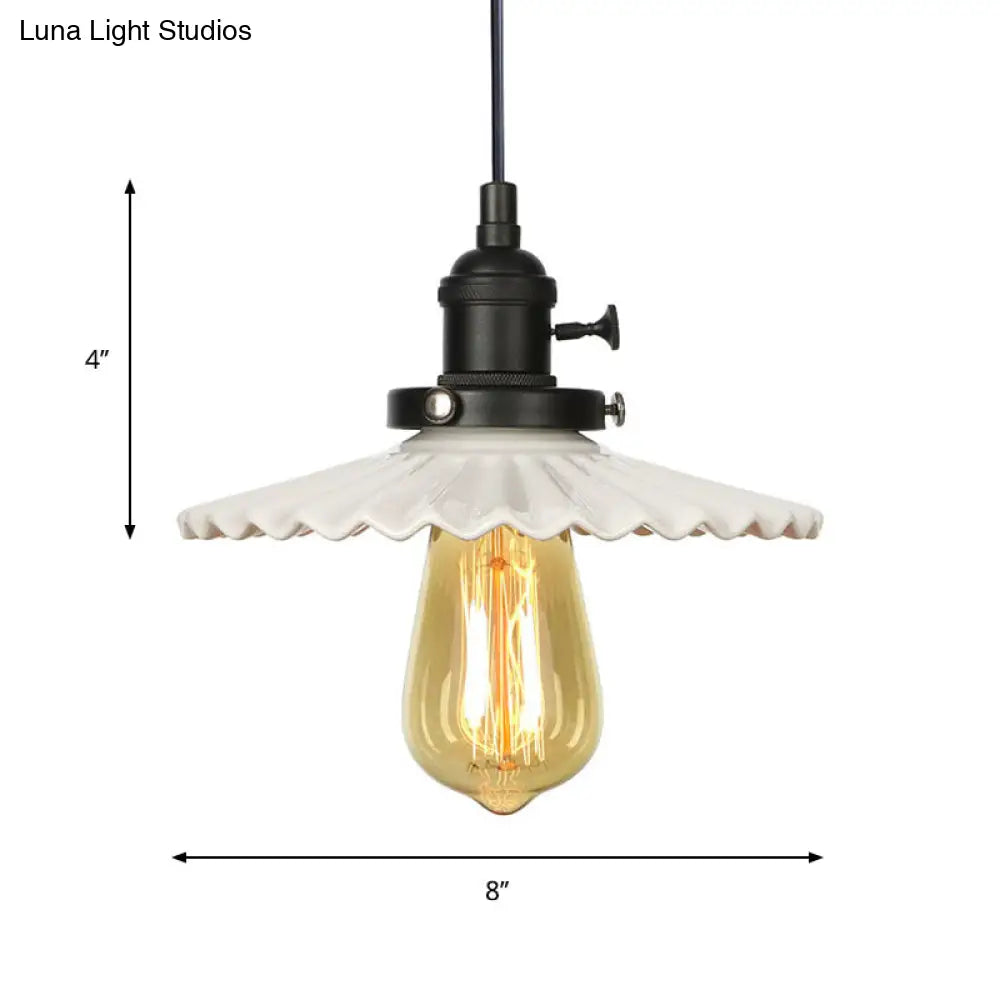 Scalloped Edge Hanging Light Fixture - Ceramic Pendant Ceiling For Industrial Dining Rooms (1 Bulb)