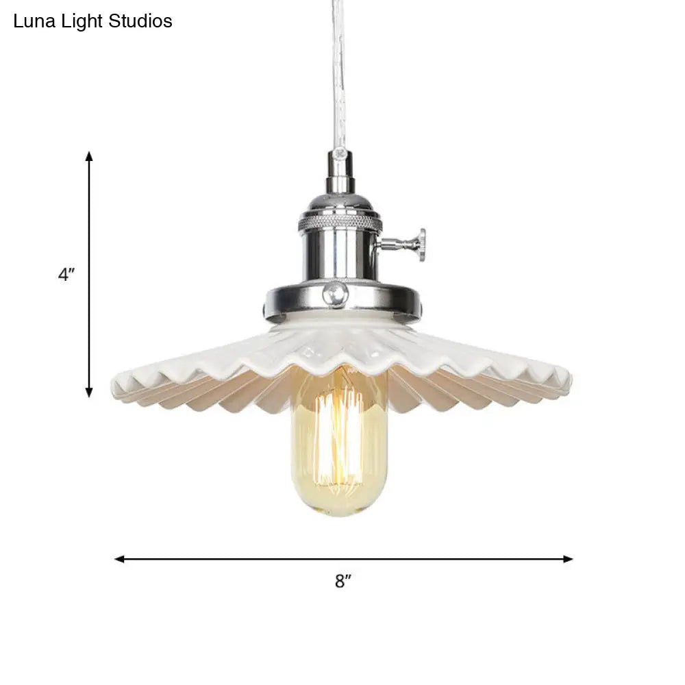 Scalloped Edge Hanging Light Fixture - Ceramic Pendant Ceiling For Industrial Dining Rooms (1 Bulb)