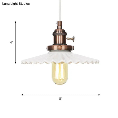 Ceramic Scalloped Edge Industrial Pendant Light With Single Bulb For Dining Rooms In Black Bronze