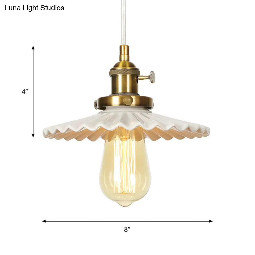 Scalloped Edge Hanging Light Fixture - Ceramic Pendant Ceiling For Industrial Dining Rooms (1 Bulb)