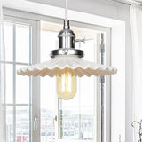Ceramic Scalloped Edge Industrial Pendant Light With Single Bulb For Dining Rooms In Black Bronze