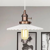 Ceramic Scalloped Edge Industrial Pendant Light With Single Bulb For Dining Rooms In Black Bronze