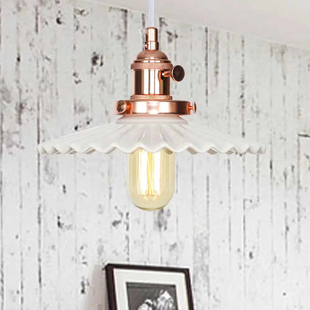 Ceramic Scalloped Edge Industrial Pendant Light With Single Bulb For Dining Rooms In Black Bronze