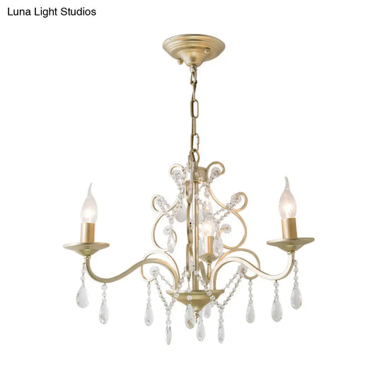 Champagne Crystal Hanging Light: Traditional Restaurant Chandelier With Swirl Element - 3/6 Bulbs