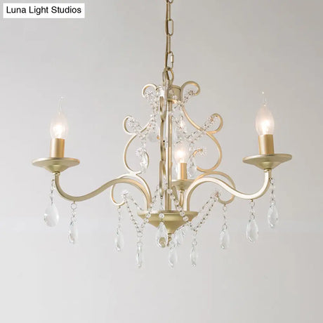 Champagne Crystal Hanging Light: Traditional Restaurant Chandelier With Swirl Element - 3/6 Bulbs