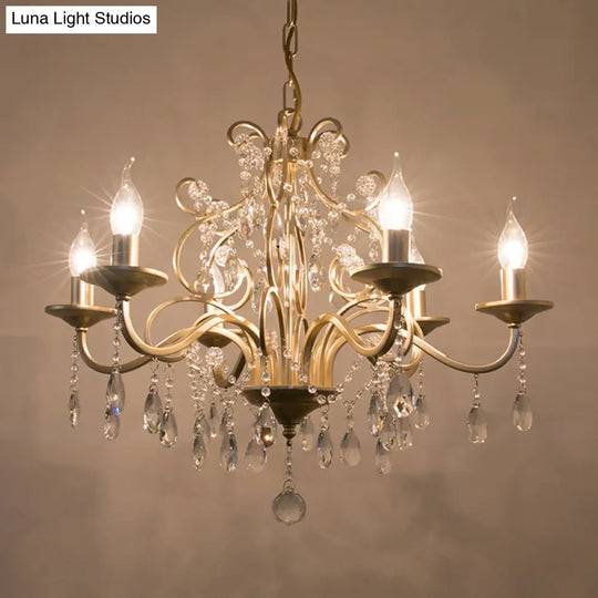 Champagne Crystal Hanging Light: Traditional Restaurant Chandelier With Swirl Element - 3/6 Bulbs