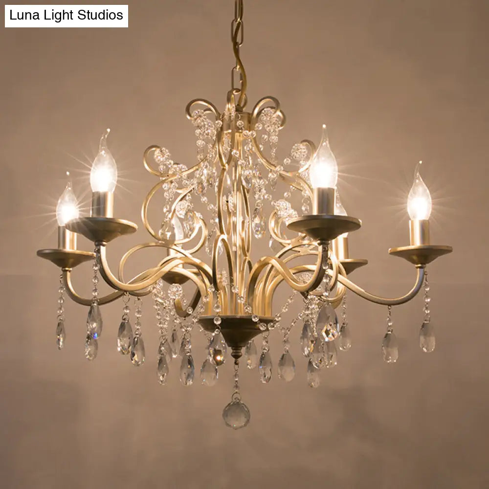 Traditional Crystal Champagne Candlestick Hanging Light With Swirl Element - 3/6 Bulbs Restaurant