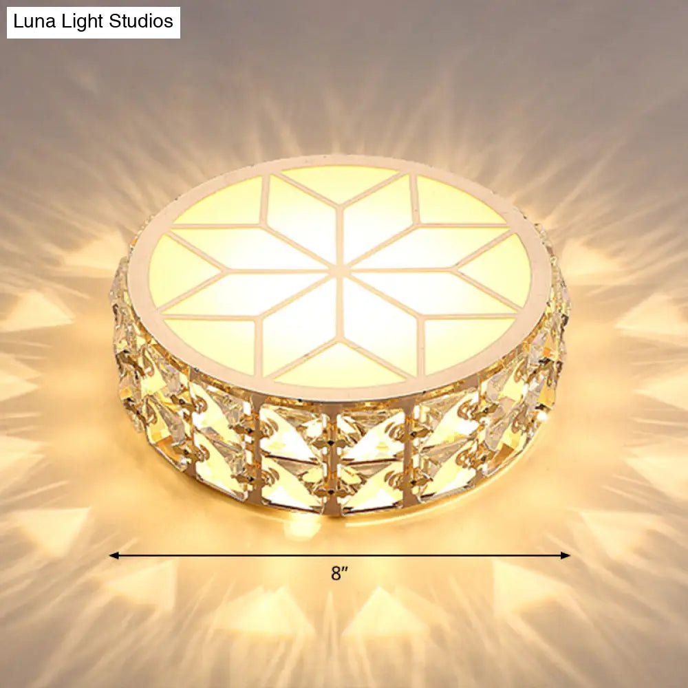 Champagne Led Crystal Embedded Round Ceiling Light - Simple Style Flush Mount For Passageway / 8